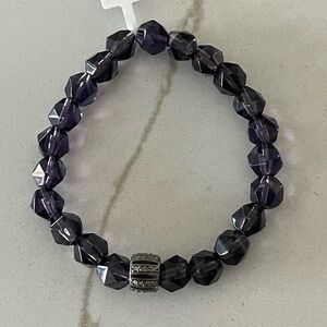 Faceted Amethyst & Diamond Beaded Bracelet 6”long.
